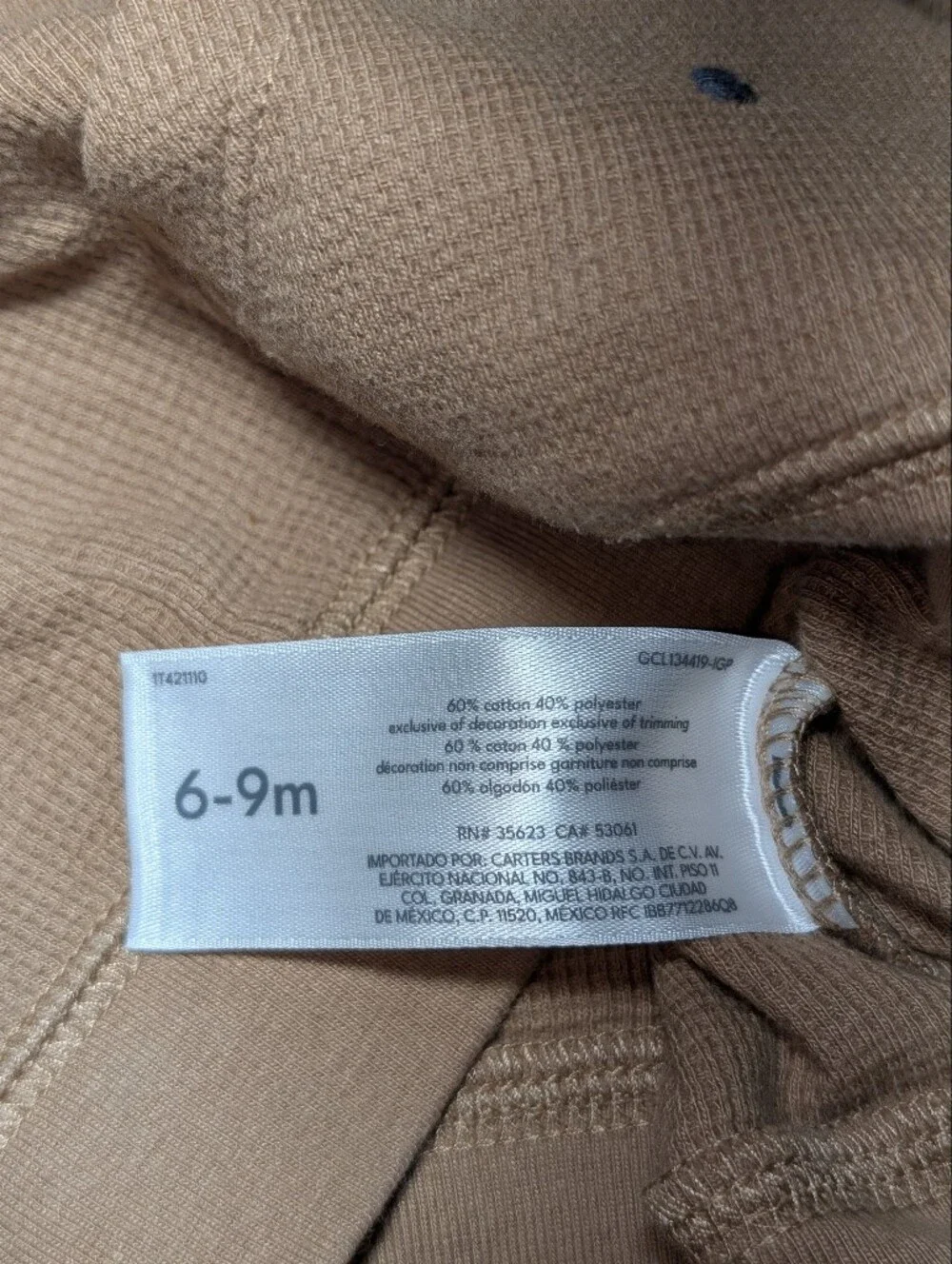 Carter's Brown Bear Waffle Knit Joggers Set Long Sleeve 6-9M